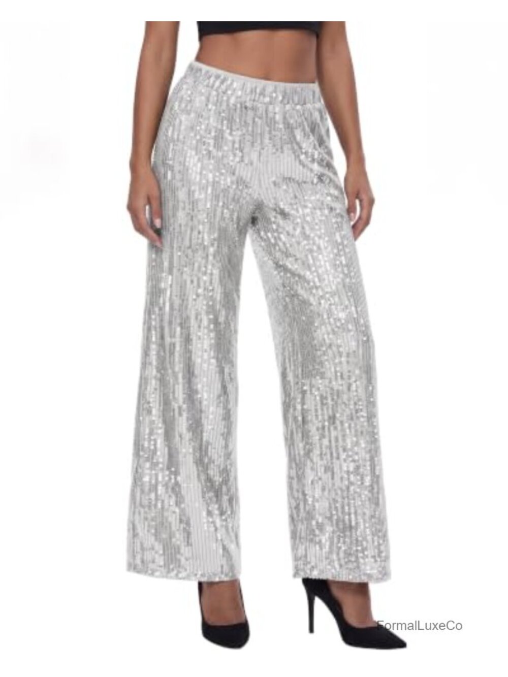 Sequin Sparkle Wide Leg Pants High Waist Disco Pants